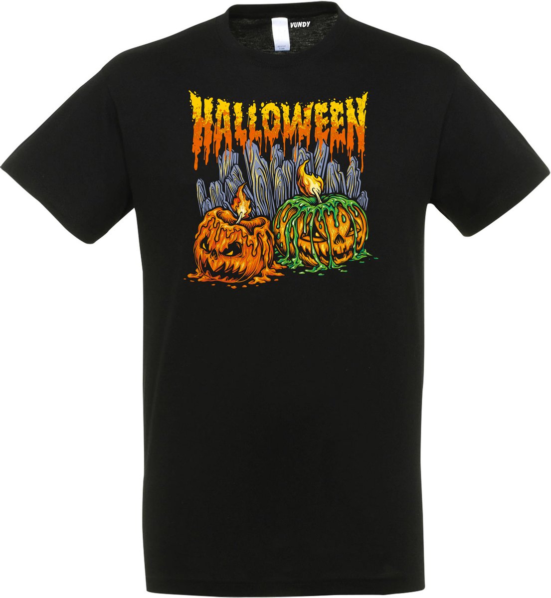 T-shirt kinderen Halloween Pompoen met kaarsjes | Halloween kostuum kind dames heren | verkleedkleren meisje jongen | Zwart | maat 128